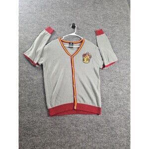 Harry Potter Gryffindor Cardigan Sweater  Men’s M Crest Patch Gray Button Front